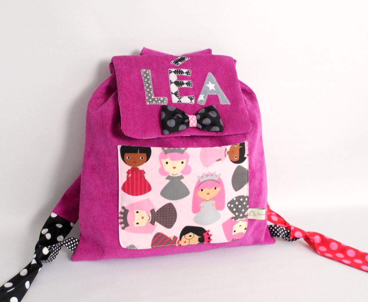 Amanite rose Sac à dos princesses pour l'école maternelle personnalisé avec le prénom Amanite rose Sac à dos princesses pour l'école maternelle personnalisé avec le prénom