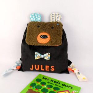 Sac maternelle personnalisé Jules, sac à dos enfant personnalisable, sac bébé personnalisé prénom Jules, sac à doudou ours