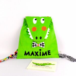 Sac à dos enfant crocodile personnalisé Maxime, sac à dos enfant personnalisable prénom, idée cadeau garçon 3 ans