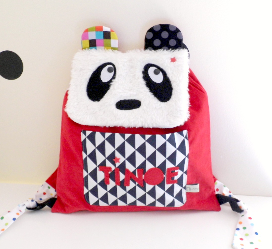 Sac panda garcon personnalisable, cartable maternelle panda personnalisé, sac garcon personnalisé prénom Tinoé