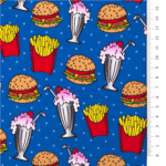 Tissu motifs frites hamburgers milkshake