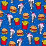 Tissu bleu motifs fast food